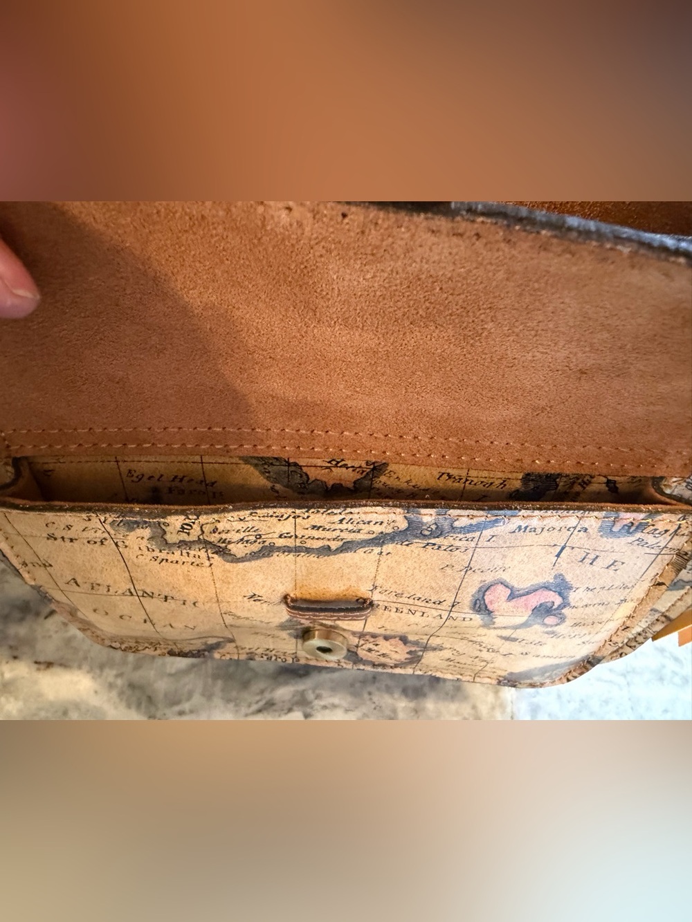 Patricia Nash Old World European Map Print Tan Crossbody Bag with Leather Trim - Picture 8 of 10